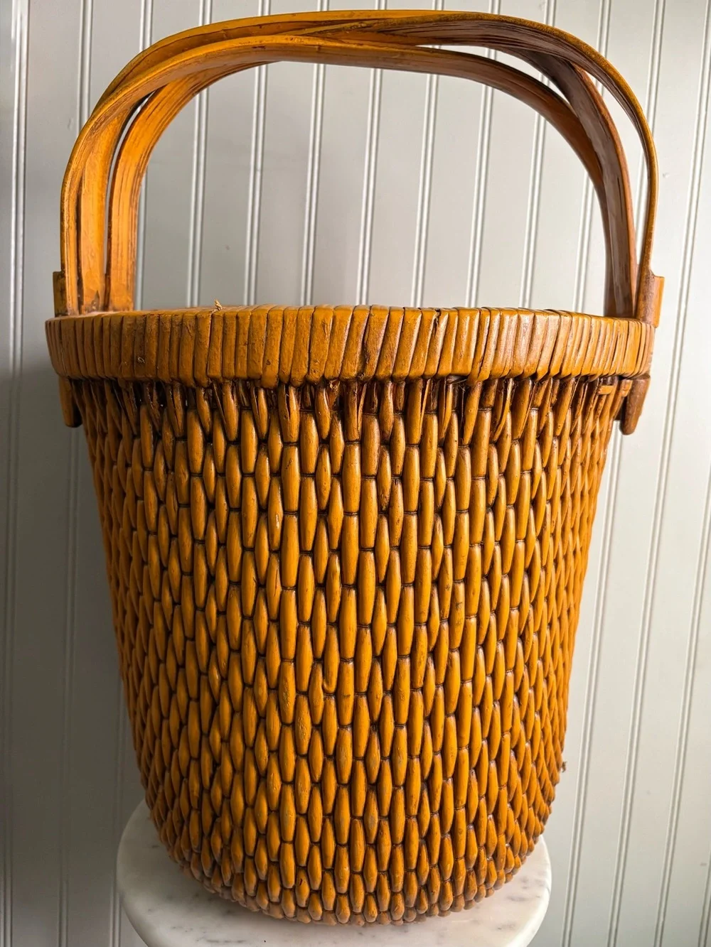 Antique Chinese Rice Grain Harvesting Basket Large Rattan Vintage VTG 3-Handles